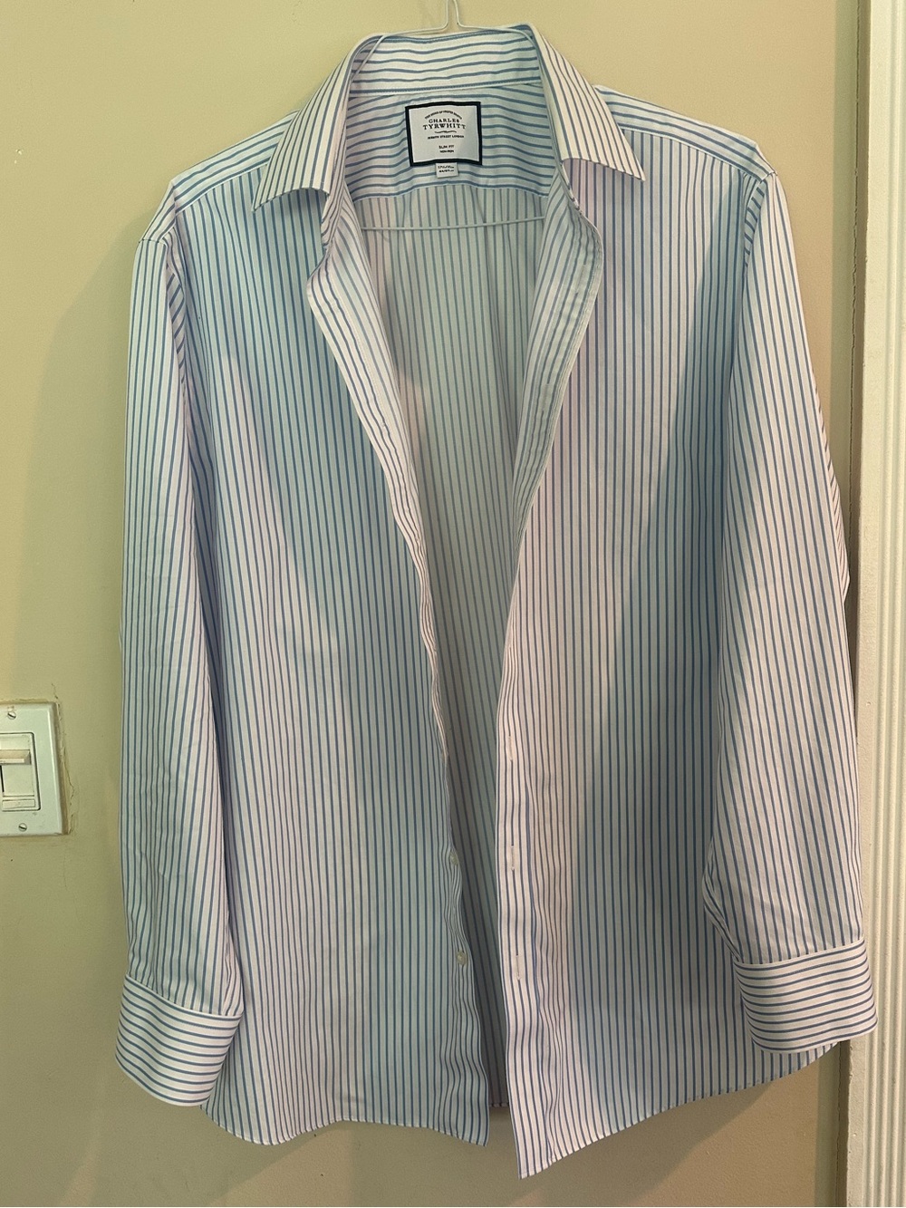 Charles Tyrwhitt Light Blue Shirt with Navy Pinstripes